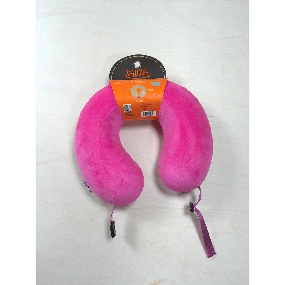 Von Dutch Hot Pink Embroidered Logo Travel Neck Pillow with Buckle Strap